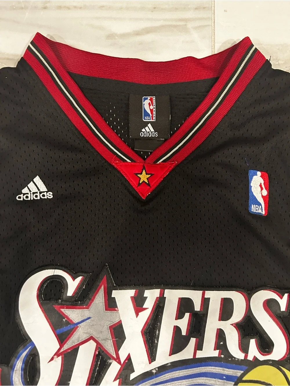 adidas Black Philadelphia 76ers Allen Iverson #3 Jersey with Red Trim